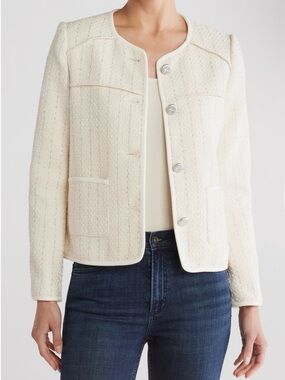 NWT RAG & BONE MIRA TWEED COLLARLESS CREAM/SILVER METALLIC JACKET SIZE XS